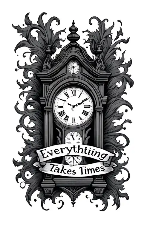 grandfather clock with the words "Everything Takes Times" inside - Variation 2