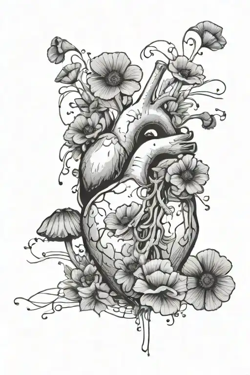 abstract design human heart, poppies, anemones, mushrooms, music, love - Variation 15