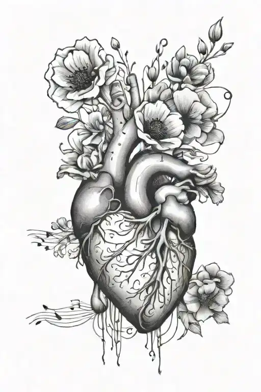 abstract design human heart, poppies, anemones, mushrooms, music, love - Variation 16