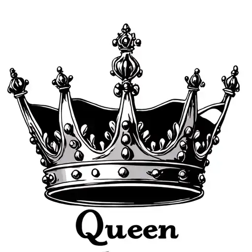 A crown with feminine linings. vertical symmetry. below place the text "Queen" - Variation 5