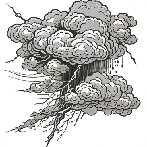 Thunder cloud, lightning, rain, realistic black and grey - Variation 1