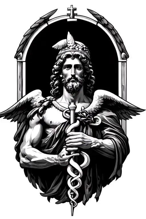 st Raphael holding a caduceus His - Variation 2