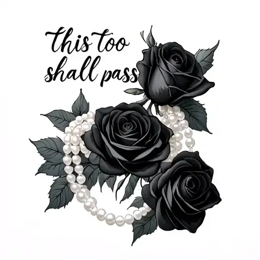 words "this too shall pass" with black roses and pearls - Variation 2