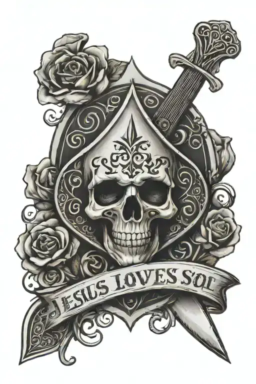 ace of spades with a skull and the text "Jesus loves you and so do I" - Variation 2