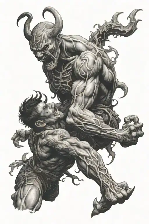 man struggling with demons fighting - Variation 2
