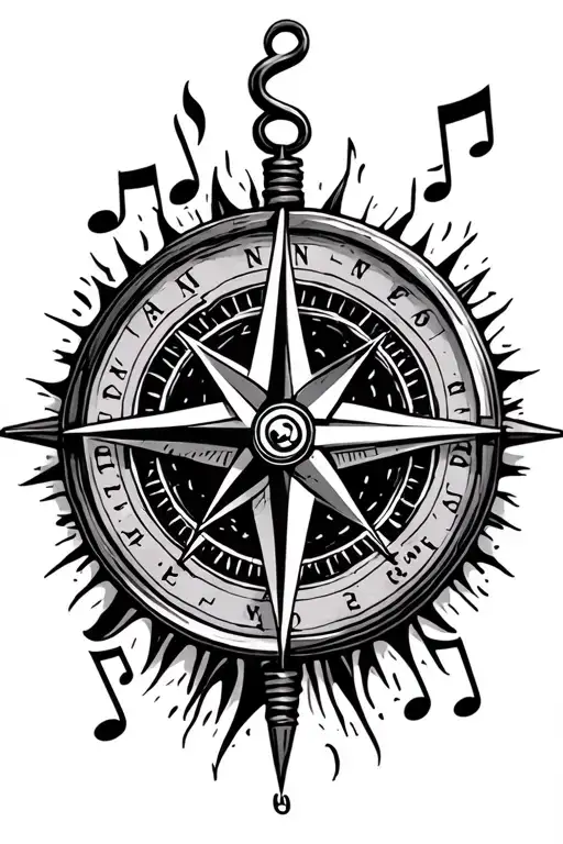 compass, musical notes, nautical - Variation 2