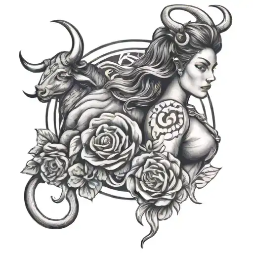 Aquarius woman with Taurus tattoo on her - Variation 3
