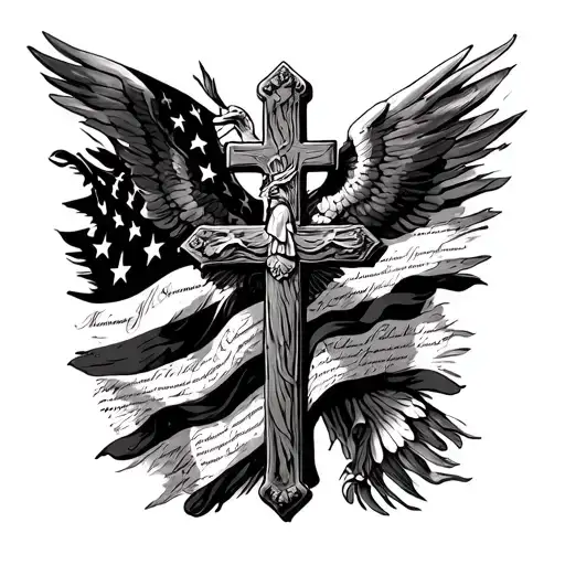 american flag and us constitution behind cross - Variation 1
