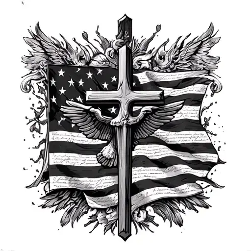 american flag and us constitution behind cross - Variation 2