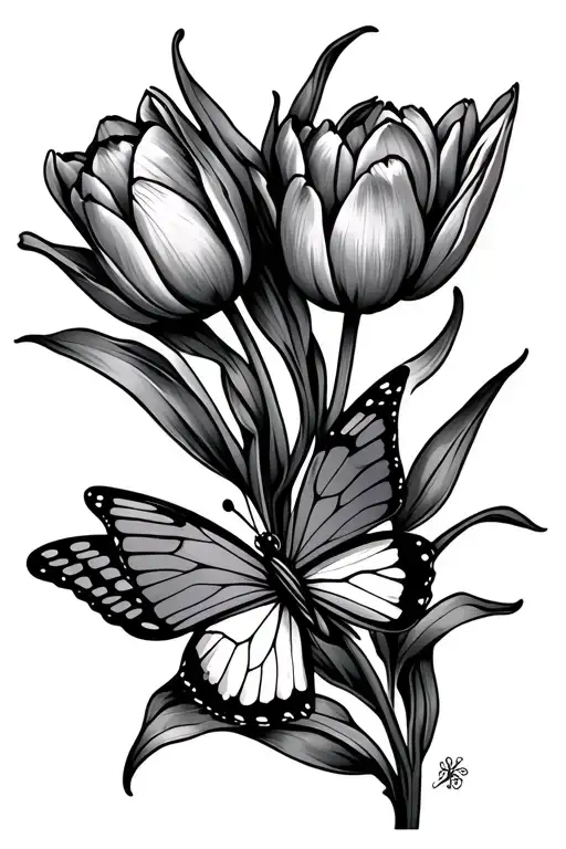 butterfly and tulips