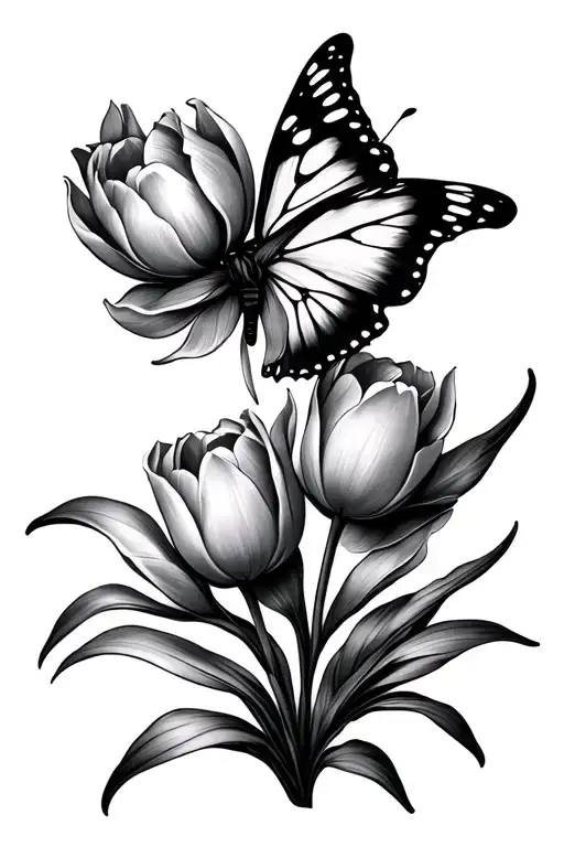 butterfly and tulips - Variation 2