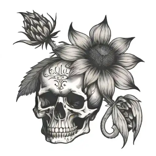 coneflower and skull - Variation 2
