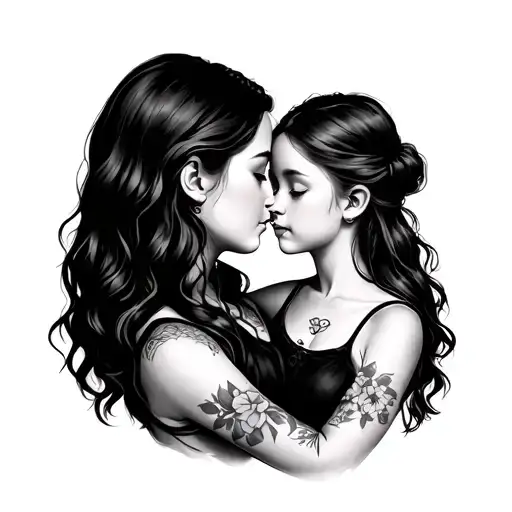 mother holding girl side profile