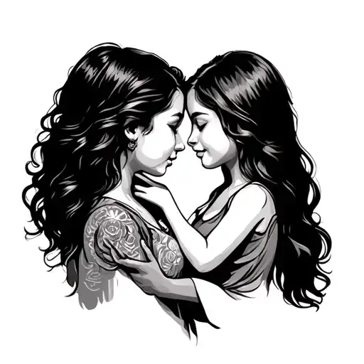 mother holding girl side profile - Variation 2