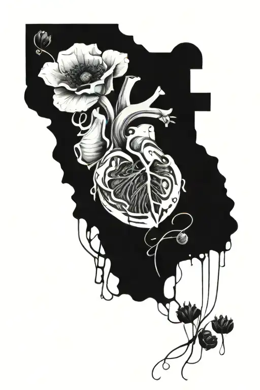 abstract design human heart, poppies, anemones, mushrooms, music, love - Variation 14