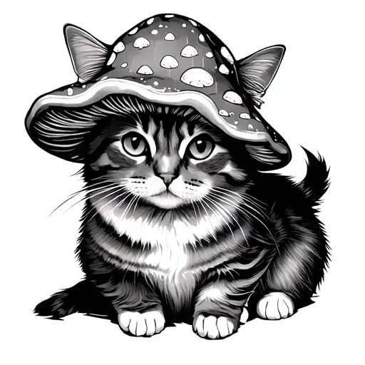 cat sitting with shroom hat - Variation 2