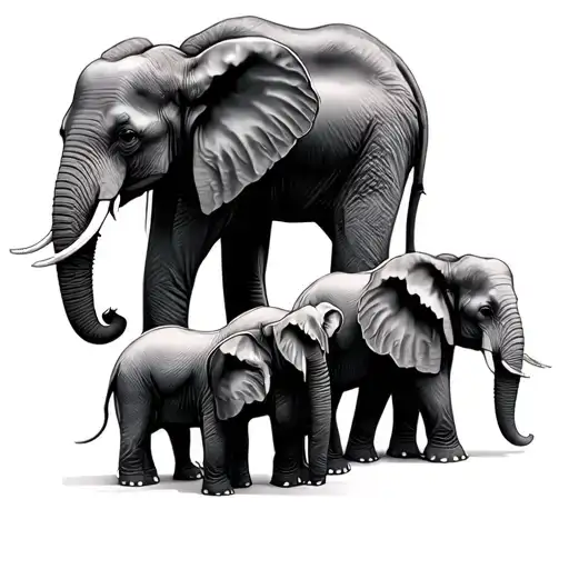 mother elephant and 4 baby elephant - Variation 2