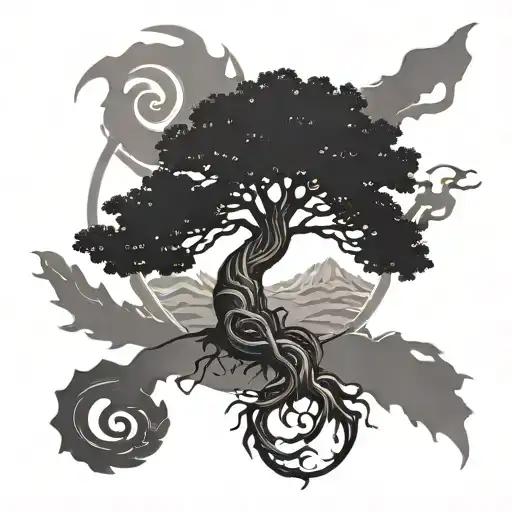 jormungandr yggdrasil tree tattoo surrounding the arm - Variation 2