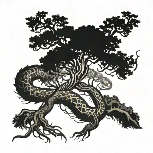 jormungandr yggdrasil tree tattoo surrounding the arm - Variation 3