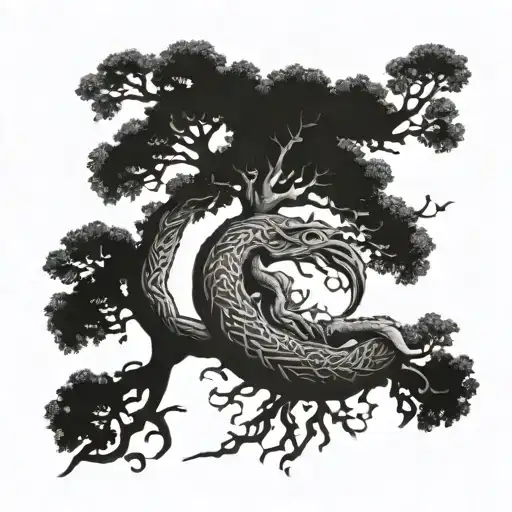 jormungandr yggdrasil tree tattoo surrounding the arm - Variation 4