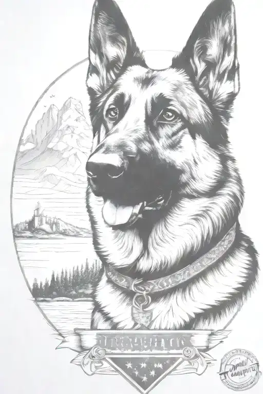 German shepherd portrait saying "diabetic" mountain scene American flag intertwined - Variation 4