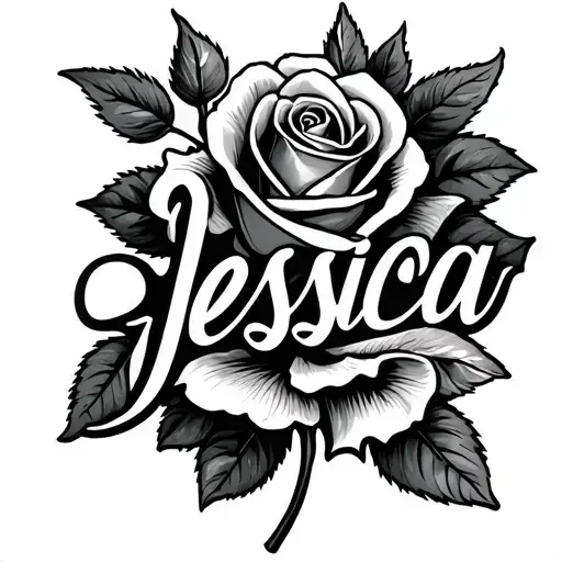 small tattoo, the name Jessica in cursive, thin font, rose stem underlining the name and ended the name with a rose and - Variation 2
