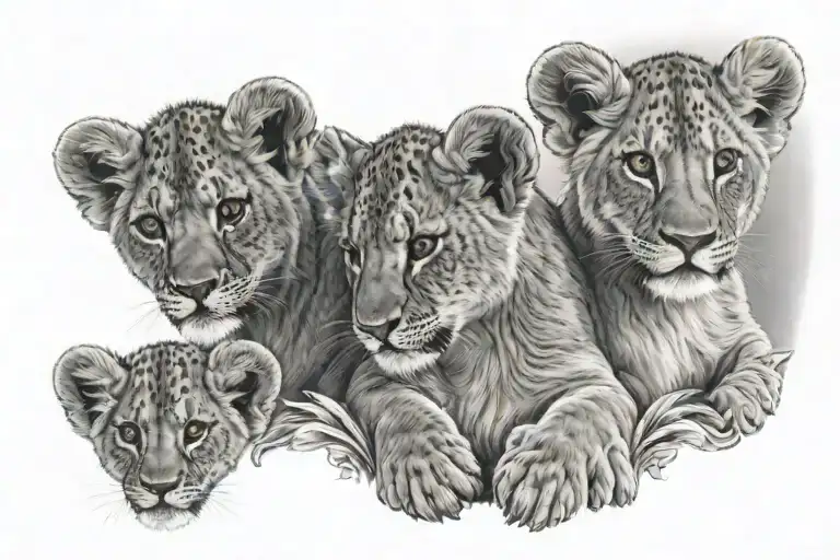 3 lion cubs watching sunset with angel lion club flying - Variation 2