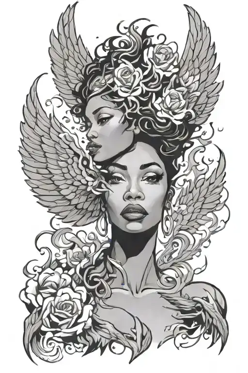 African American woman phoenix rising from the ashes - Variation 1