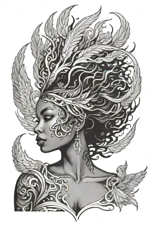 African American woman phoenix rising from the ashes - Variation 2