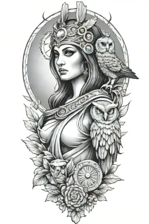 athena greek goddess with owl  - Variation 2
