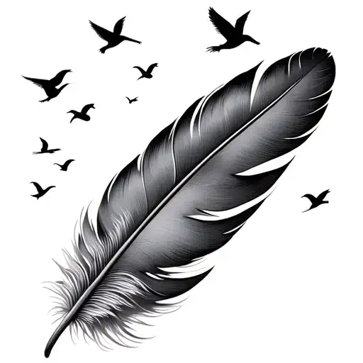 feather with tiny birds fly away  - Variation 2