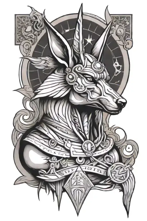 anubis tattoo with libra scales and sign incorporated