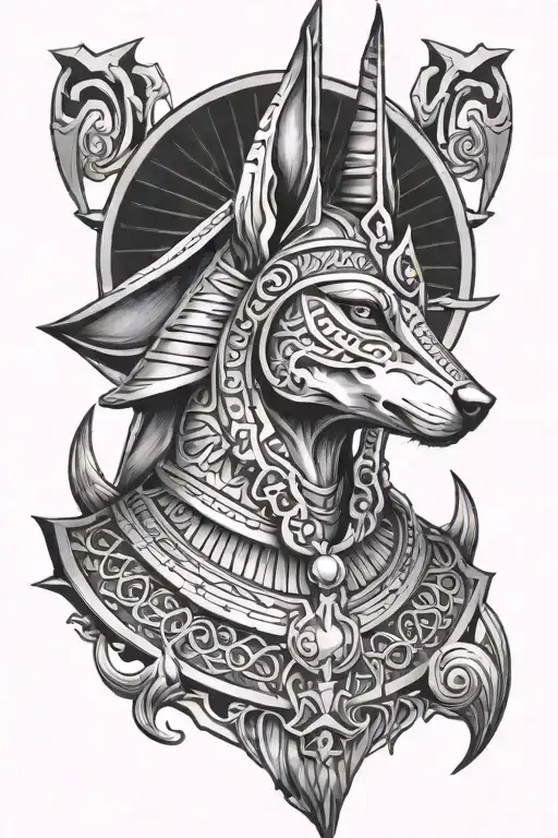 anubis tattoo with libra scales and sign incorporated - Variation 2
