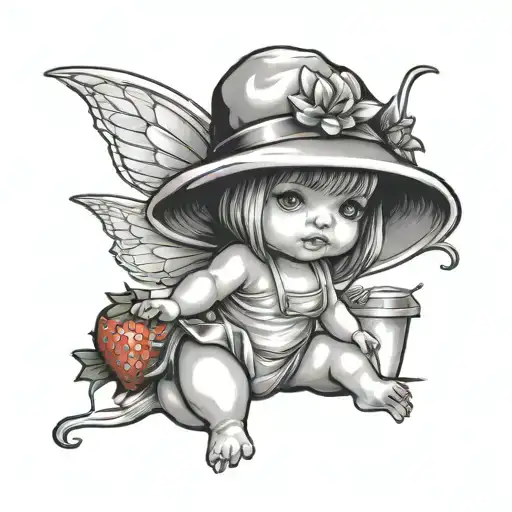 baby fairy with strawberry bucket hat standing - Variation 2
