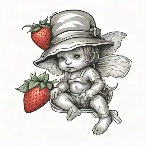 baby fairy with strawberry bucket hat standing - Variation 3