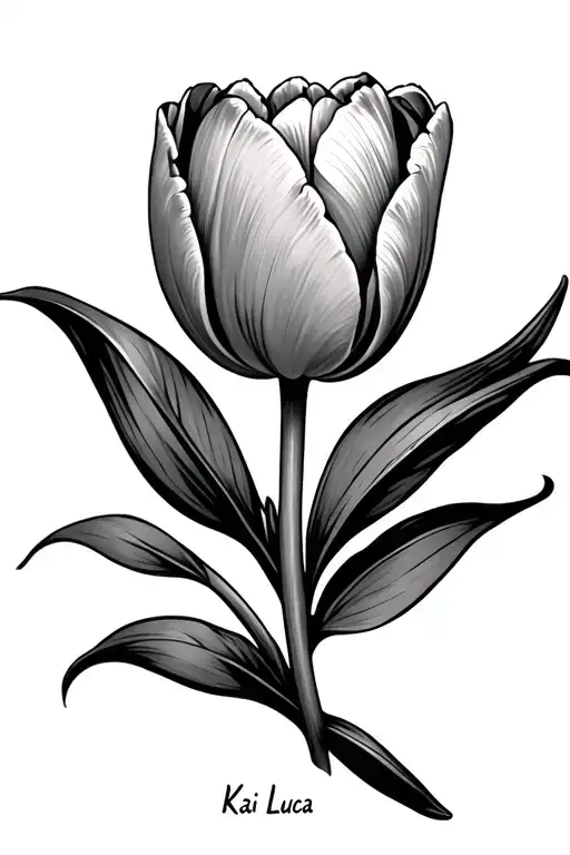 a tulip flower with leaf and the name Kai Luca integrated in the leaf  - Variation 2