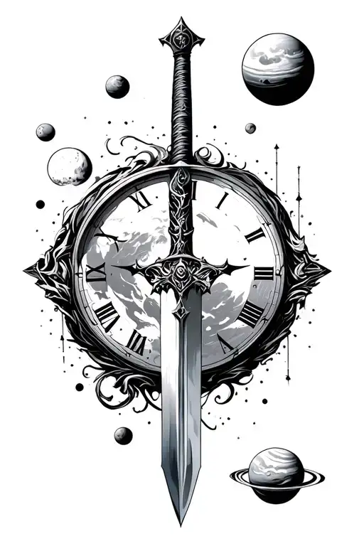 space, planets, time clock, sword - Variation 2