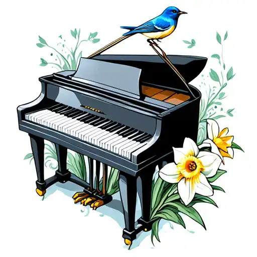 a piano, a bluebird and a daffodil - Variation 2