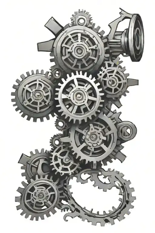 gears full sleeve tattoo  - Variation 2