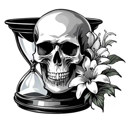skull hourglass with lilies - Variation 1