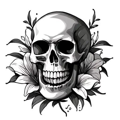 skull hourglass with lilies - Variation 2