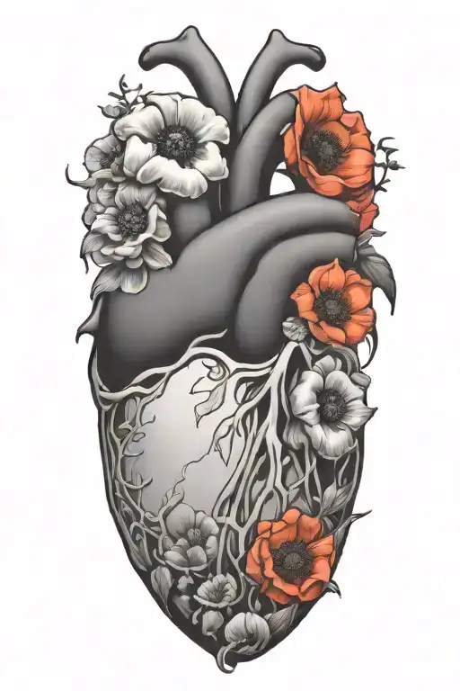 abstract design human heart, poppies, anemones, mushrooms, music, love - Variation 9