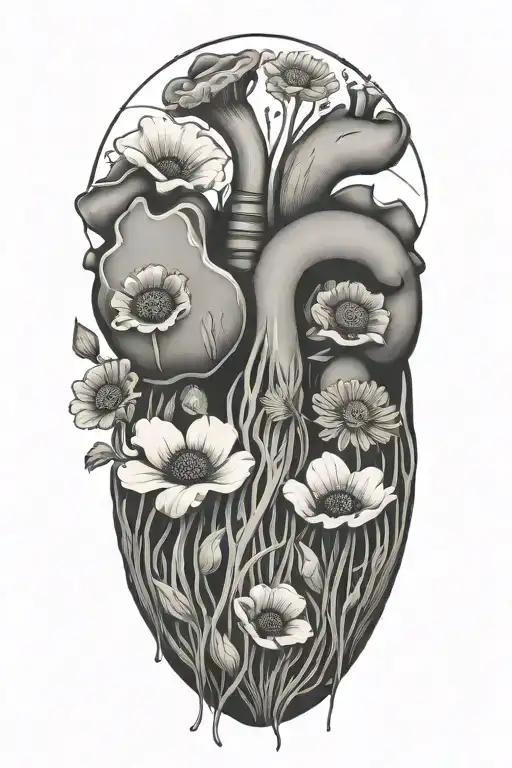 abstract design human heart, poppies, anemones, mushrooms, music, love - Variation 10