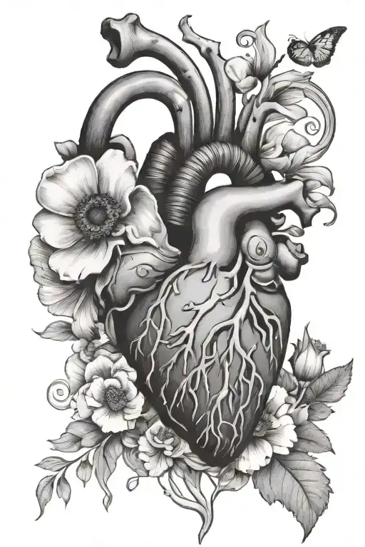 abstract design human heart, poppies, anemones, mushrooms, music, love - Variation 12