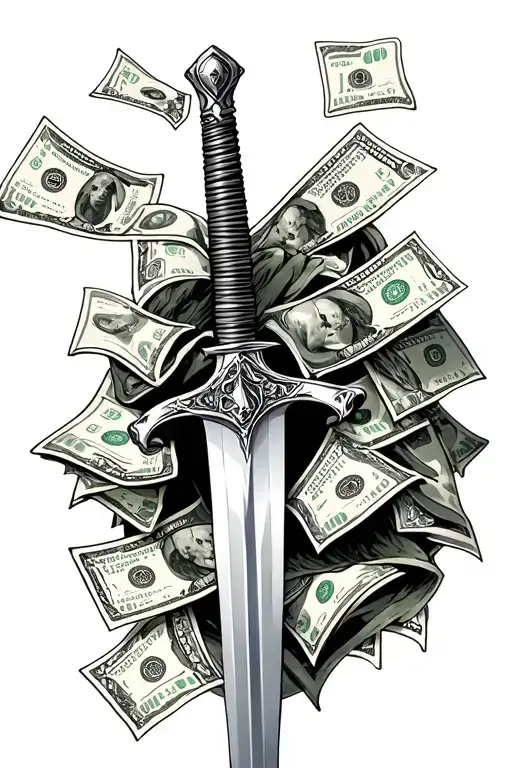 lots of money and sword piercing through it  - Variation 2