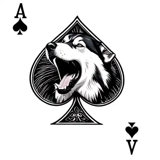 husky howling in the spade of the ace of spades card - Variation 1