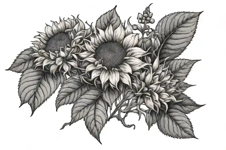 sunflowers and Viburnum Plant With - Variation 2
