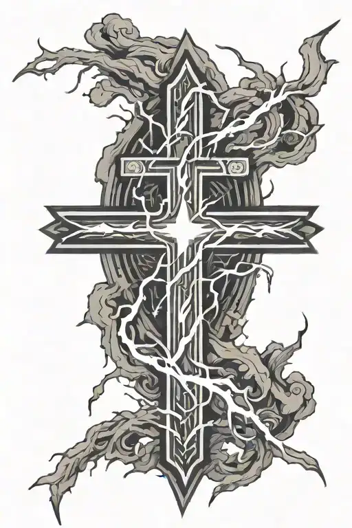 lightning bolt going through a cross and meeting the ground - Variation 1