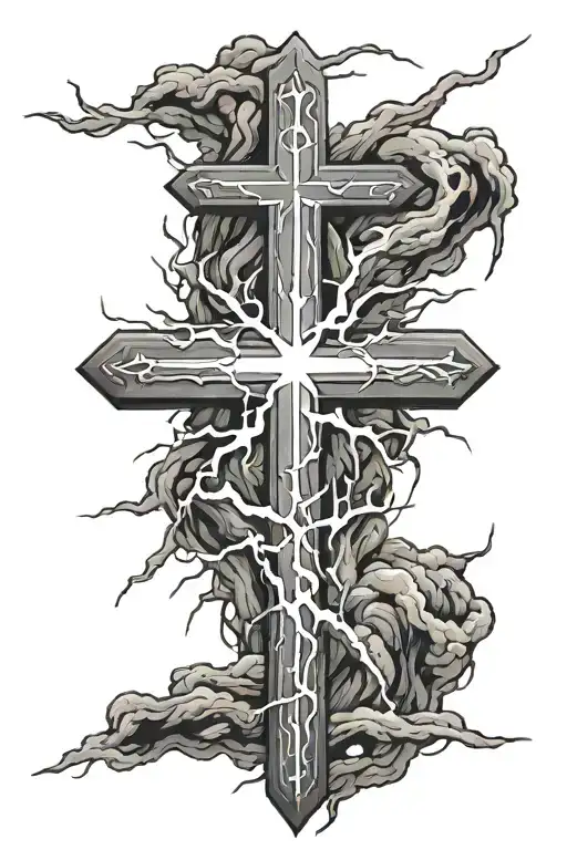 lightning bolt going through a cross and meeting the ground - Variation 2