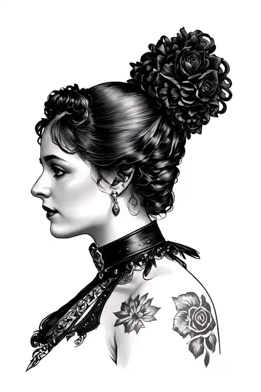 victorian woman with a slave leather collar - Variation 1